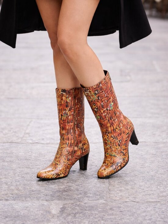 ICON Shoes - ICON Gustav Klimt “The Kiss” Leather Mid-Calf Boots Wearable Art Size 5.5M